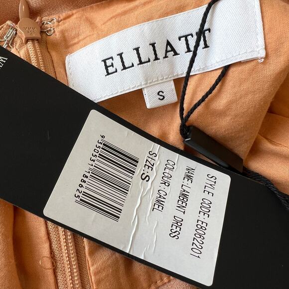 ELLIATT Women Camel Lambent Asymmetrical Halter Satin Dress Size S NEW Cowl Neck - Picture 10 of 10
